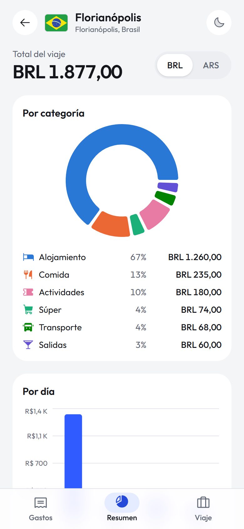 El resumen: en qué se fue la plata, por categoría y por día